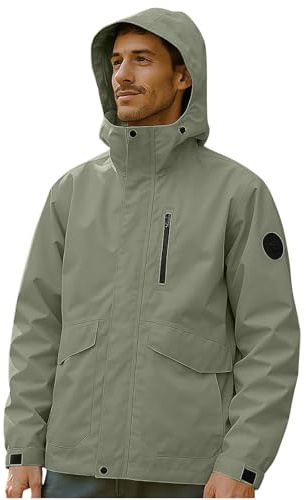 UHouse Veste Imperméable Homme Capuche Vêtements de Pluie Softshells Vtt Vetement D'hiver Coupe Vent Velo Manteau Randonnée Jacket Alpinisme Automne Hiver Vestes Vert armée M