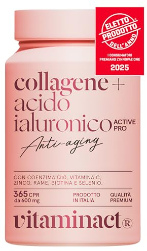 Collagene e Acido Ialuronico ELETTO PRODOTTO DELL’ANNO 2025 - L’unico con Probiotico Testato Bifidobacterium L. BLG1 Migliorando del +30% l’assorbimento degli Attivi, Q10, Vitamin C, Zinco e Biotina