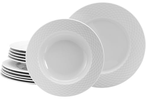 CreaTable, 24641, Serie Polo Weiss, 12-teiliges Geschirrset für 6 Personen, Tafelservice aus Porzellan, spülmaschinen- und mikrowellengeeignet, Qualitätsproduktion
