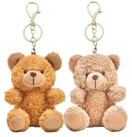 Auroriel 2 Pièces Porte-Clés Ourson en Peluche Rose/Blanc – Douillet pour Sac, Sac à Dos, Voiture, Cadeau, Fille, Adolescent, Saint-Valentin, Anniversaire, Rentrée Scolai