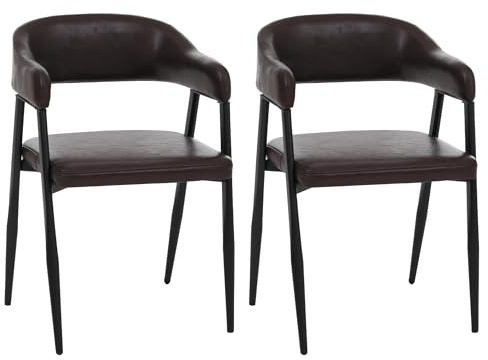 Mendler Juego de 2 sillas de comedor HWC-P29, sillas de cocina tapizadas, estilo industrial, retro, vintage, piel sintética, color marrón oscuro