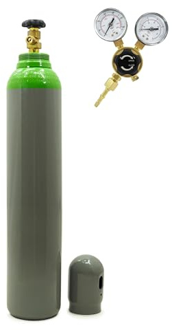 Argon/CO2-blandning, gasflaska, 8 l, 150 bar, fylld med minitryckreducerare, argon/CO2, 2 manometrar och exakt gastryckskontroll – högkvalitativt skyddsgasflaska set för stabil MIG/MAG svetsning