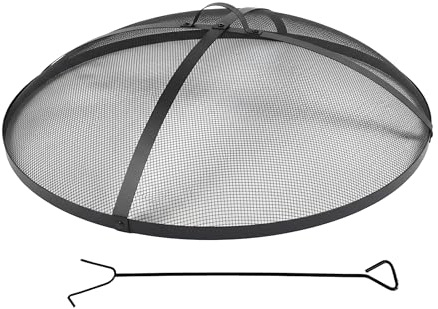 Relaxdays Rund Spark Guard för Eldskål, Brandpoker & Handtag, Stål, Svart, Ø 80 cm