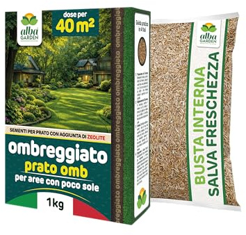 Albagarden Semi Prato Ombreggiato, 40m², Sementi per Tappeto Erboso Ideale per Zone con Poca Luce. Miscela Graminacee e Zeolite, Germinazione Rapida. Semi Per Prato Resistente. Prodotto Italiano