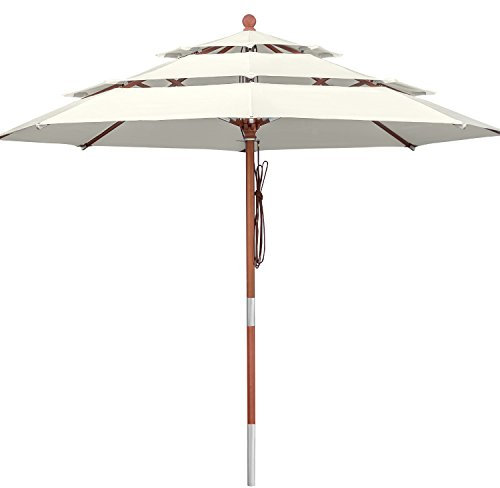 anndora Sonnenschirm 3-lagig 350 cm rund Gartenschirm Natural - Holzstockschirm
