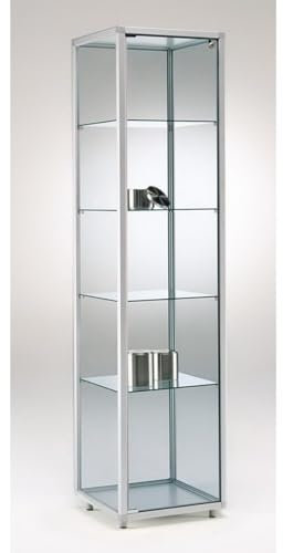 Produktvitrine & Standvitrine 41,5 x 41,5 x 183,5 cm – schmale Glasvitrine abschließbar – ohne Beleuchtung – ideal für Ausstellungen, Messen & Geschäfte