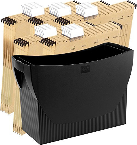 HAN Hängemappenbox SWING, Das mobile Büro. Innovatives Design für 20 Hängemappen, integrierter Köcher (Schwarz + 25 Hängemappen)