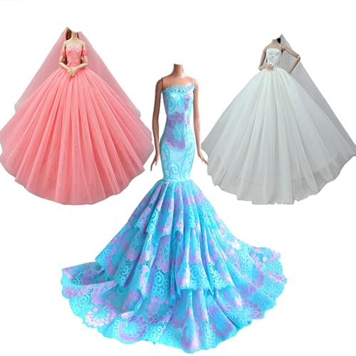 Vêtements pour 29cm Poupée, 3 Sets Jupe Traînante Princesse Soirée Robe de Mariage Robe Tenue pour 11,5“ Poupée Accessoires Bébé Noël Cadeau