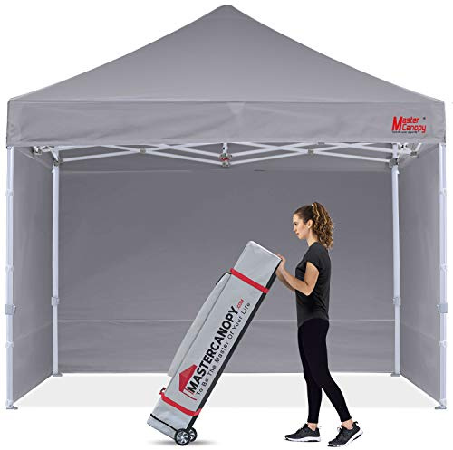 MASTERCANOPY 3 x 3 m Pop-up-Pavillon Faltpavillon Festzelt mit 4 Seitenwänden/Seitenteilen für Markt, Garten, Events, Grau