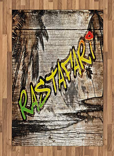 ABAKUHAUS Rasta Teppich, Rastafari Street Graffiti, Deko-Teppich Digitaldruck, Färben mit langfristigen Halt, 120 x 180 cm, Pale Grün Gelb