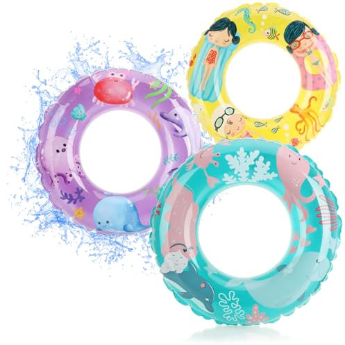 COM-FOUR® 3X Schwimmreifen - Kleiner Schwimmring für Badespaß - Kinderschwimmreifen mit bunten Motiven [Auswahl variiert] (03 Stück - Ø 61cm Insel/Pirat/Meerjungfrau)