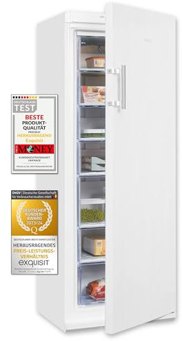 Exquisit Gefrierschrank GS27-H-280E weiss | Standgerät | 232 l Volumen | Weiß | Gefrieren | Türanschlag wechselbar | Gefrierschubladen und Bigbox