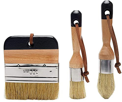 ANCLLO Lot de 3 pinceaux de peinture à la craie et à la cire, pinceaux à poils pour meubles en bois, décoration d'intérieur, y compris pinceaux ronds et plats à la craie