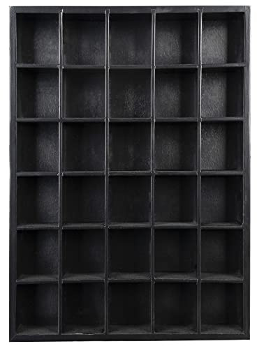 GSM Brands Shot Glass Display Case, Black Wood, Holds Set of 30 Glasses (16.7 x 12.2 - Each Opening Measures 2.52 x 2.13)