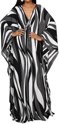 Bsubseach Women Ethnic Print Kaftan Beach Dress Plus Size Swimsuit Cover Up Dotted Zebra