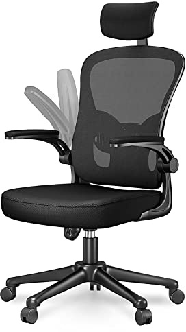 naspaluro Chaise Bureau avec Accoudoir Réglable, Fauteuil Ergonomique en Maille Respirante avec Soutien Lombaire, Dossier Inclinable et Hauteur Réglable, Noir