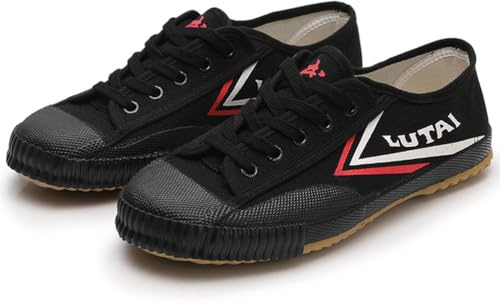 Martial Arts Shoes Mens Lightweight Traditional Kung Fu Shoes Canvas Anti-Slip Fashion Qigong Trainers,Black,10 UK