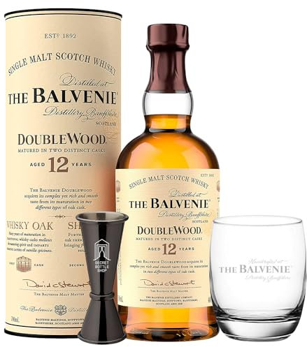 Balvenie 12 Year Old Doublewood Whisky 70cl With Branded Whisky Glass & Secret Bottle Shop Jigger | Scottish Whisky | Ideal Christmas Dad Whisky Gift