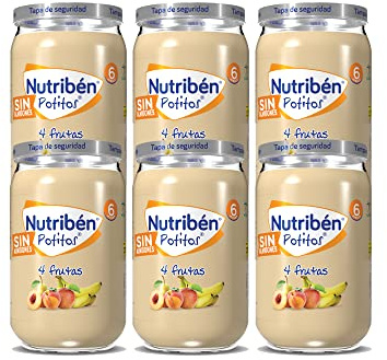Nutribén Potitos | Tarrito 4 Frutas | Melocotón, Pera, Plátano y Manzana | Para Bebés a partir de 6 Meses | Sin Azúcares Añadidos | Sin Gluten, Sin Huevo y Sin Leche | 235g