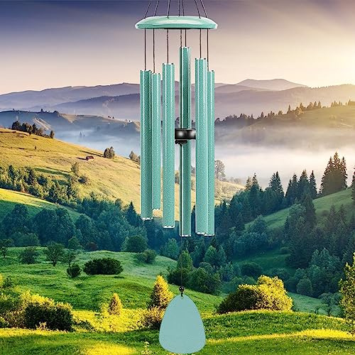 FSVGYY Wind-Chimes-Outdoor-Deep-Tone, Large Soothing Melodic Tones Windchimes, Wind Chimes for Outside, Memorial Wind Chime Best Gift for Mom Women Grandma Neighbors(32 Cyan Coated Aluminum)