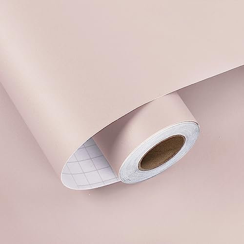 HotDecor Light Pink Wallpaper for Bedroom 60cm X 300cm Wall Contact Paper Self Adhesive Plain Pink Living Room Wallpaper Peel and Stick Cabinet Worktop Vinyl Covering Kids Girls Pink Wall Paper
