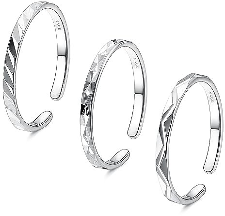 Adramata 3 Pcs Ring Silber 925 Damen Verstellbare Ringe Set Knöchelringe Einfache Silber Ringe 925 Frauen Stapelbare Fingerring Offene Ringe Daumenring Silber Ringe für Damen Geschenke für Frauen