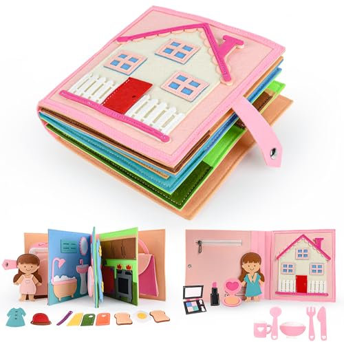 Quiet Book 2 Jahre | Babybücher aus Weichem Stoff Früh Lernen Lebenskompetenzen Lernspielzeug 3D Filz ab 1-6 Jahr Geschenk für Mädchen Jungen