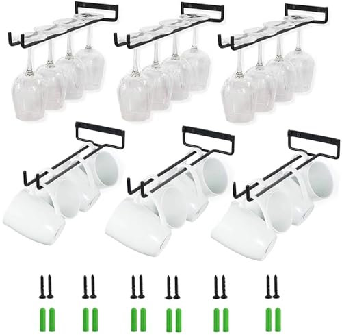 Porta Calici Sottopensile,Porta Bicchieri Sospesi,Porta Calici Sospeso,6 Pezzi Calici di Vino Mantieni i Bicchieri Asciutti Sotto Mobile 24-36 Bicchieri da Vino con Viti per Bar Ristorante Cucina