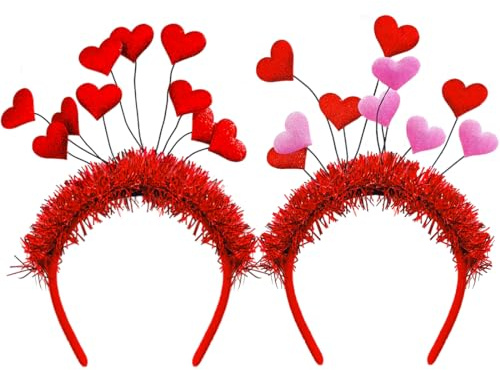 Sprinlot Valentinstag Rote Herz Kopf Boppers 2Pcs, Herz Stirnbänder Pailletten, Rot, Valentinstag Rote Herz Kopf Boppers Herz Bopper Stirnband Mottoparty