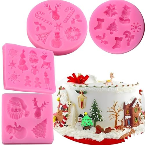 Norhogo 4 Pezzi Stampi in Silicone di Natale Morbido Stampi per Praline e Caramelle Silicone Natalizi Stampo da Forno Forniture per Sapone, Torte, Cioccolato