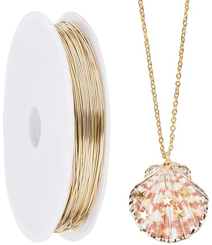 SUNNYCLUE 25 m Véritable fil de Cuivre Plaqué Or 14 carats 0.6 mm Fils de Calibre 22 pour Travaux Manuels et Bijouterie