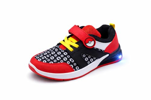 Pokémon. Baskets à Fermeture Velcro pour garçons ou Filles, Chaussures d'entraînement avec lumières Clignotantes, Noires avec Boule, Taille 10 UK, 28 EU