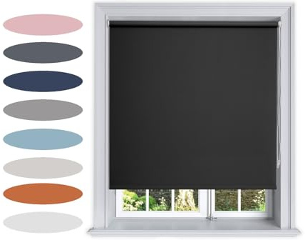 Lister Cartwright Blackout Plain Roller Blinds (Black, 180W x 160H cm) | UV Protection, Insulated Trimmable Window Blind, Easy Fit, Child Safe for Home Bed Room,Living Room & Office