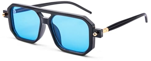 LJCZKA Retro Cuadradas 70s Gafas de Sol para Mujeres Hombres,Piloto Estilo Planas Doble Puentes Gafas de Sol con Protección UV400