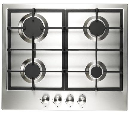 Cookology GH606SS Gas Hob Stainless Steel - 60cm - Built-in 4 Burners - Cast Iron Pan Supports - Auto Igniton and Easy to Use Dials