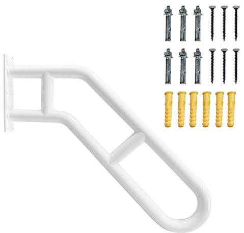 Wall Mounted Railings for 1-2 Steps, One Solid Piece Design Stair Railing Safety Grab Bar with Anti-Skid- Crossbars for Garage, Porch, Garden, Yard, Matte (White Bent 1 Pack)