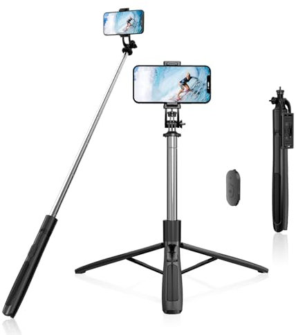 Selfie Stick Stativ – Handystativ mit Abnehmbarer Fernbedienung, 360° drehbar, höhenverstellbar bis 158 cm, ideal für iPhone, Samsung und Android – Leicht und tragbar