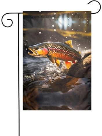 WHJWXC Drapeau de jardin 30,5 x 45,7 cm – Tissu en fibre de polyester de qualité supérieure pour toutes les saisons, décoration de cour, ruisseau, truite, pêche à la mouche, impression