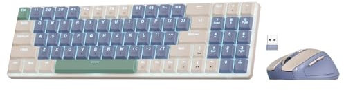 Redragon Tastiera e mouse wireless BS135, 75% 78 tasti, tastiera meccanica wireless a basso profilo da 2,4 GHz, con batteria ricaricabile, singola luce blu nera, US LAYOUT