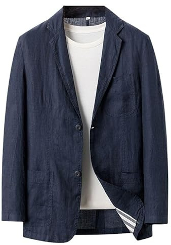 LIUYUYOUGO Blazers Hombre Blazer Informal Holgado De Lino Y Algodón para Hombre Chaqueta De Traje Ligera De Talla Grande Elegante Informal con Solapas con Muescas Chaqueta De Esmoquin De Dos Botone
