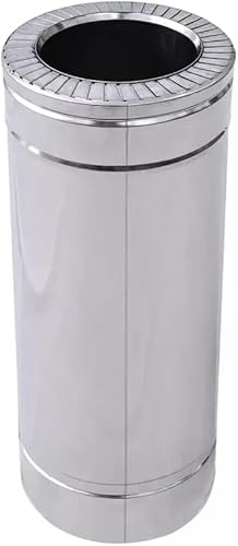 Chimney Twin Wall Flue Pipe 130mm x 200mm / 1000mm Stainless Steel Insulation Flue Liner Push-Fit System