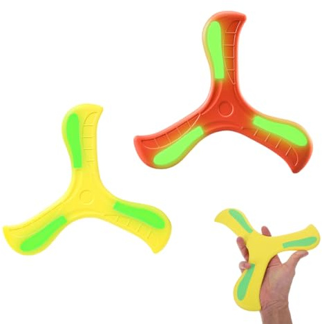 WUSJCOF 2 Stück Dreiflügelig Boomerang Wurfspiel für Kinder, Rot, gelb, Kühle Nachtfluoreszenz
