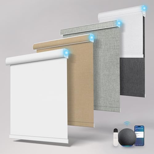 BERISSA Motorized Blinds with Remote,Blackout Smart Roller Shades with App,Voice Control,Thermal Insulated Automatic Blinds,Electric Shades with USB/Solar Pannel.Custom Color