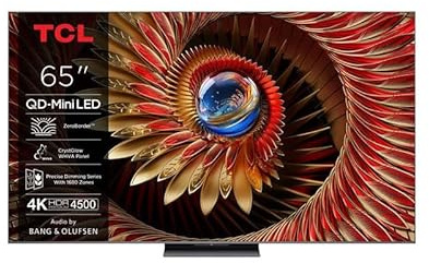 TCL 65C8K Televisor 65 Pulgadas QD-Mini LED 4K Smart TV, 4500 nits HDR Premium, 144Hz, ZeroBorder, Bang & Olufsen, Google TV, Dolby Vision IQ y Atmos, Panel WHVA, Game Master