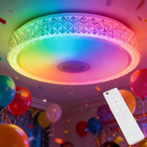 Suusolny 60W Deckenleuchte Dimmbar LED RGB Deckenlampe IP44 Wasserdicht Deckenlampen Runde mit Kristalldekoration LED Panel Ø50cm Moderne Leuchte für Schlafzimmer Flur Wohnzimmer Badezimmer