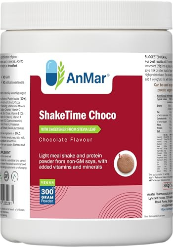 AnMar® ShakeTime Choco Vegan Protein Shake – Soy Protein Isolate Meal Shake with Vitamins & Minerals – Chocolate Flavour Plant Protein Powder – 300g (12 Servings)