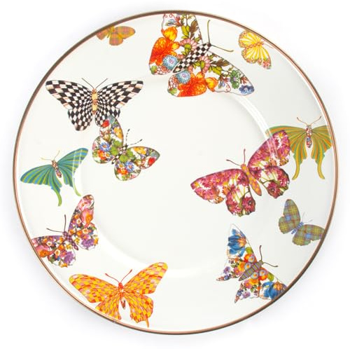 MACKENZIE-CHILDS Enamel Salad and Dessert Plate, Small Plate for a Dessert or Appetizer Dish, 8 Inches, Butterfly Garden