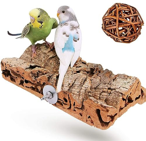 Vogelgaleria® Premium Korksitzbrett für Vögel wie Wellensittich Nymphensittich & GRATIS Knabberball | EIN Sitzbrett aus Kork sollte als Zubehör in jeden artgerecht bestückten Käfig |20x10cm groß