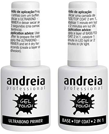 Andreia Professional Paquet de Deux - Ultrabond Primer + Base et Top Coat 2 en 1 Vernis à Ongles Gel Semi-Permanent