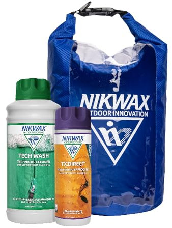 Nikwax Outdoor Protection Kit - cleaning and waterproofing for clothing - includes: Tech Wash 1L | TX.Direct 300ml | FREE 10L Dry Bag